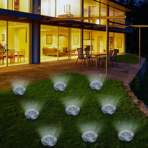 4/8-LED Solarbetriebene Bodeneinbauleuchte für Außenbereiche – Garten-, Weg- und Terrassenbeleuchtung