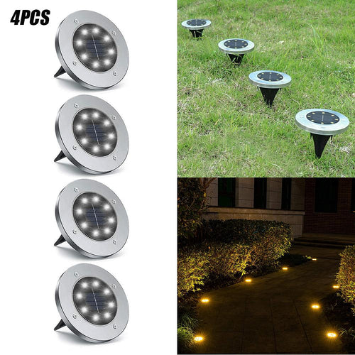 4/8-LED Solarbetriebene Bodeneinbauleuchte für Außenbereiche – Garten-, Weg- und Terrassenbeleuchtung