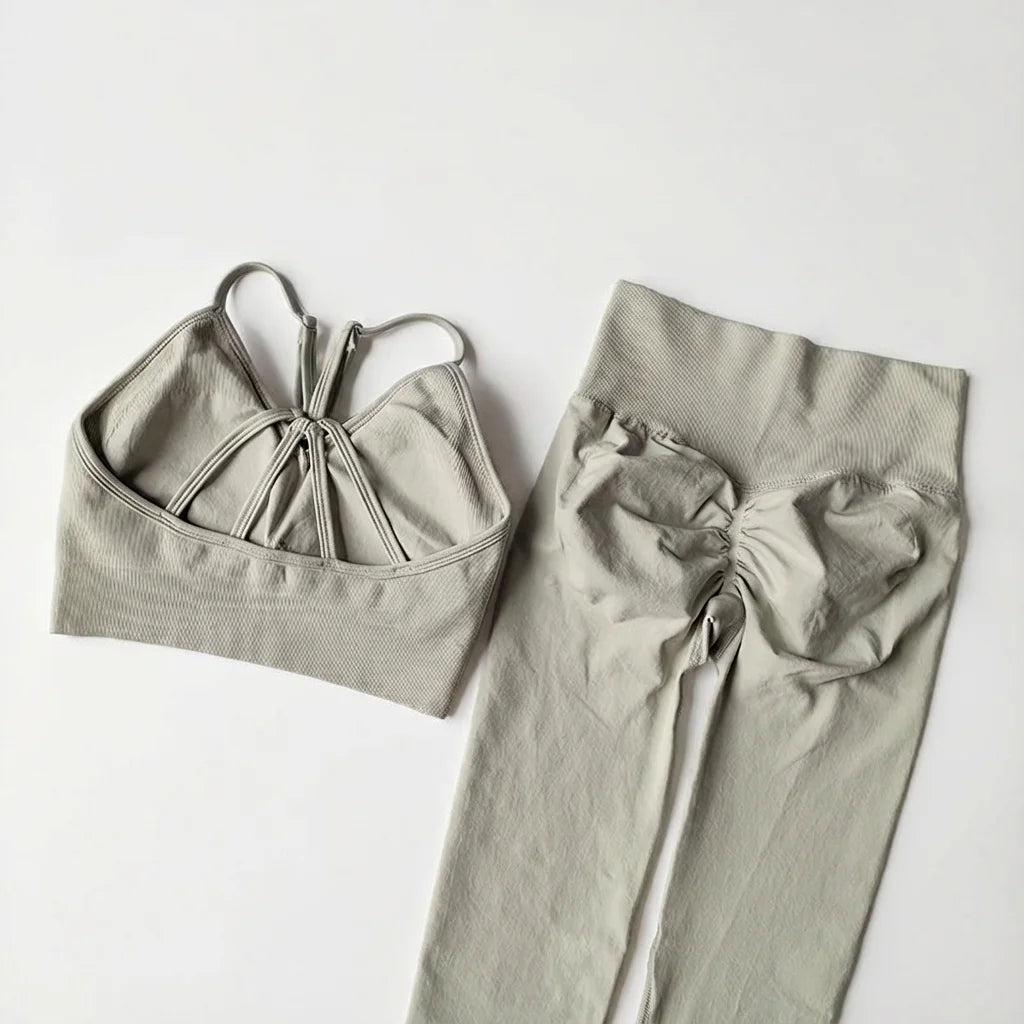 Damen Yoga Set Nahtlos - High Waist Sport-BH & Leggings für Fitness, Gym & Pilates
