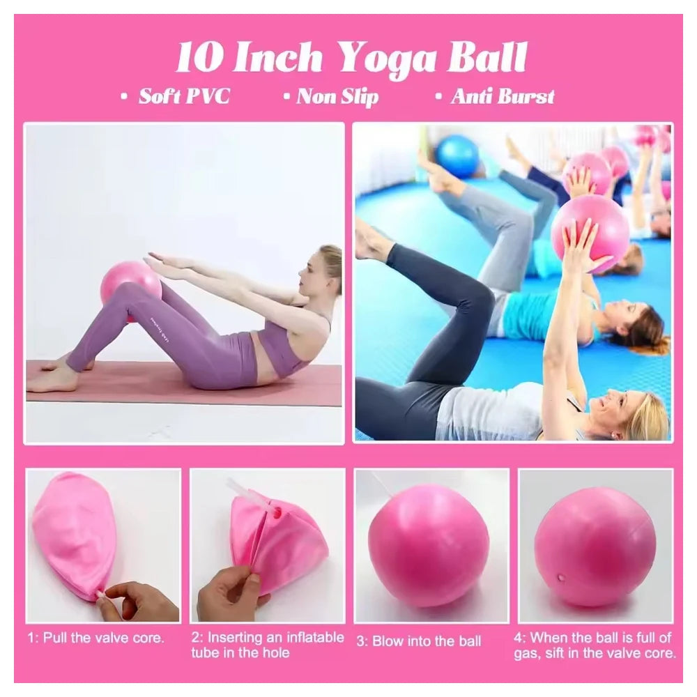 Pilates Set, Pilates Ring Zubehör Set 13 Teiliges mit Yoga Ball, Yoga Gurt, Fitnessbänder, Pilates Socken, Trainingsposter & Tragbarer Tasche, Home Pilates Essential Kit für Frauen