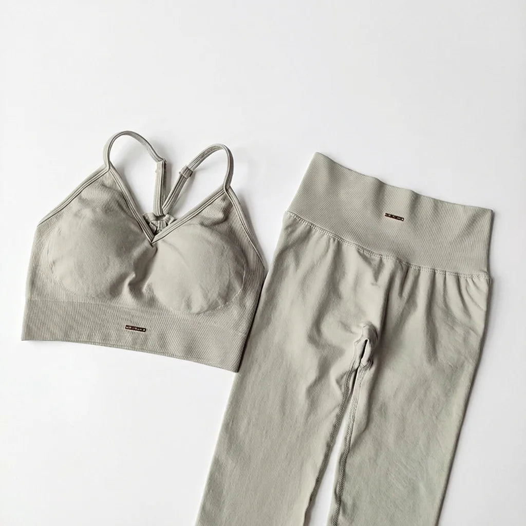 Damen Yoga Set Nahtlos - High Waist Sport-BH & Leggings für Fitness, Gym & Pilates