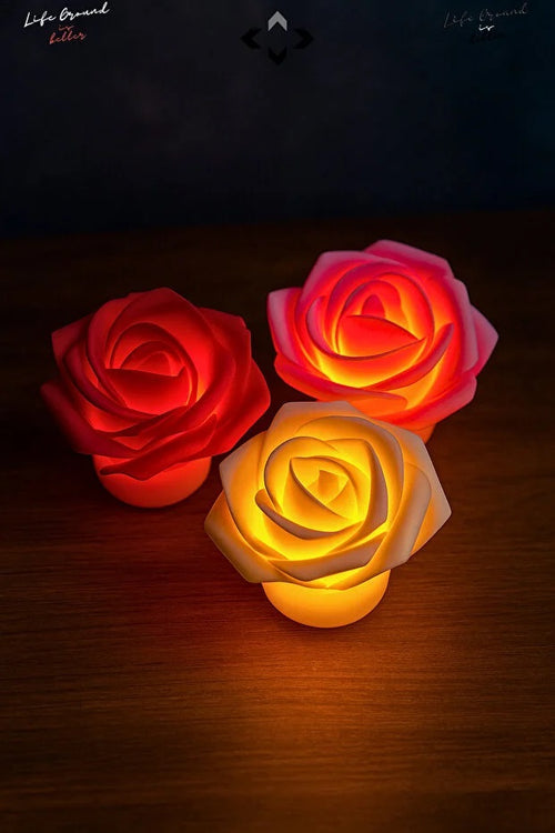 3-teiliges Mini-LED-Nachtlicht-Set mit Rosenmuster – Romantische Tischlampe