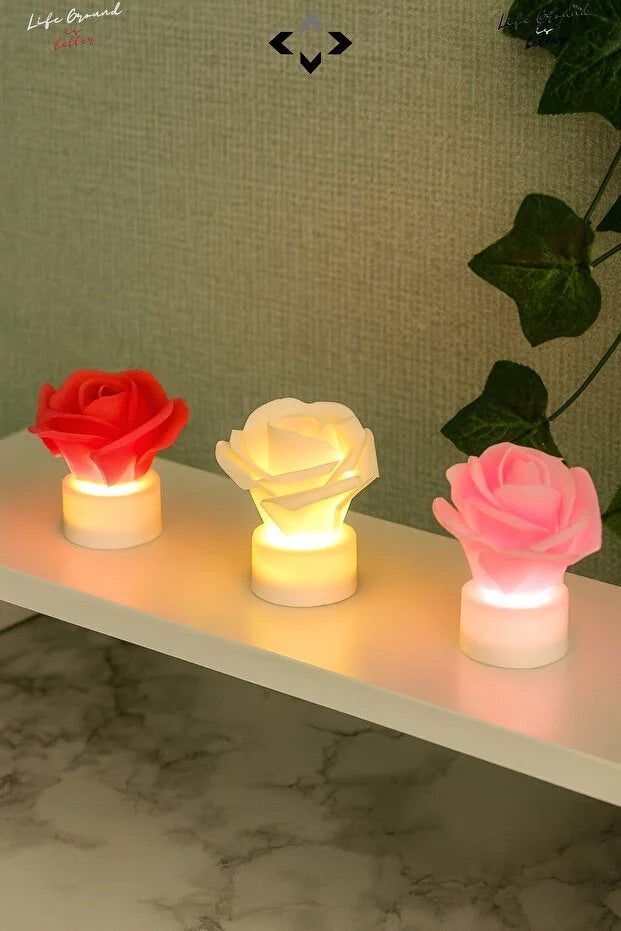 3-teiliges Mini-LED-Nachtlicht-Set mit Rosenmuster – Romantische Tischlampe