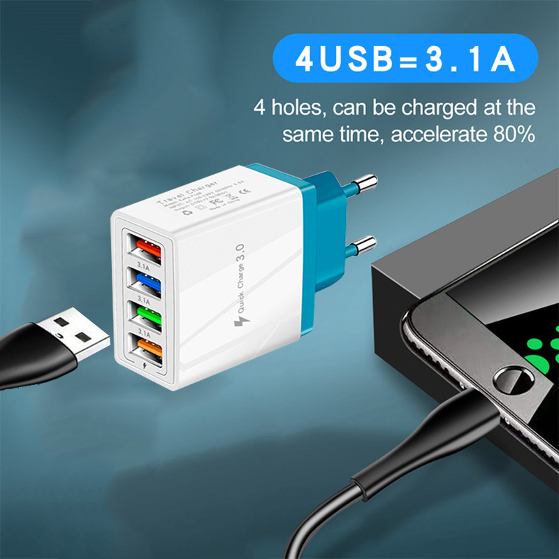 4-Port USB Ladegerät Schnellladung für iPhone Samsung Huawei
